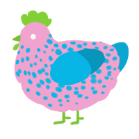 A pink and cerulean chicken with a speckle pattern