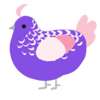 A blurple and rose chicken with a half-lace pattern