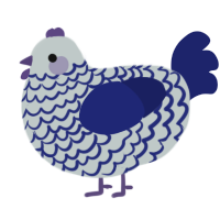 A silver and navy chicken with a lace pattern