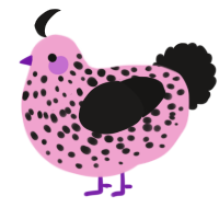A pink and sable chicken with a speckle pattern
