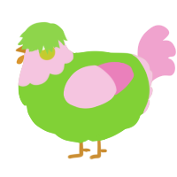 A grass and pink chicken with a head pattern