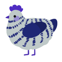 A silver and navy chicken with a bar pattern