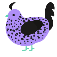 Ube Roll Cake, a lilac and sable chicken with a speckle pattern