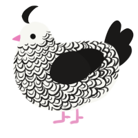 A white and sable chicken with a double-lace pattern