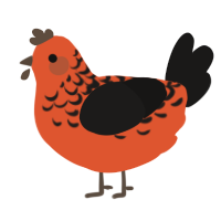 A vermilion and sable chicken with a half-lace pattern