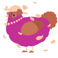A amethyst and red chicken