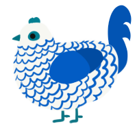 A white and ultramarine chicken with a lace pattern