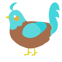 A brown and aqua chicken with a head pattern