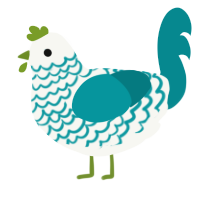 A white and teal chicken with a lace pattern