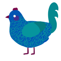 A ultramarine and teal chicken with a double-lace pattern