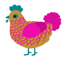 A gold and fuchsia chicken with a lace pattern