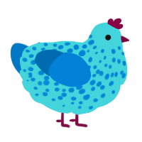 A aqua and sapphire chicken with a speckle pattern