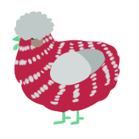 A crimson and silver chicken with a bar pattern