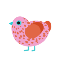 A pink and vermilion chicken with a speckle pattern