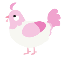 A white and pink chicken with a head pattern