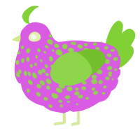 A orchid and grass chicken with a speckle pattern