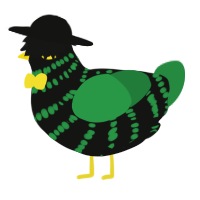 A black and viridian chicken with a bar pattern