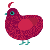 A maroon and crimson chicken with a double-lace pattern
