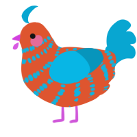A vermilion and cerulean chicken with a bar pattern