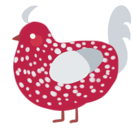 A crimson and mist chicken with a speckle pattern