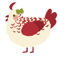A cream and crimson chicken with a half-lace pattern