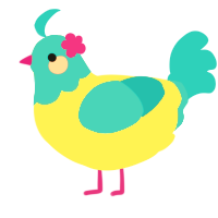 A yellow and cerulean chicken with a head pattern