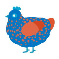 A sapphire and vermilion chicken with a speckle pattern