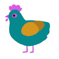 A teal and ochre chicken