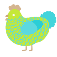 A lime and aqua chicken with a lace pattern