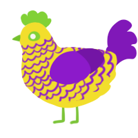 A yellow and violet chicken with a lace pattern
