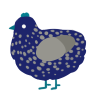 A navy and ash chicken with a speckle pattern