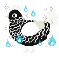 A black and white chicken with a lace pattern