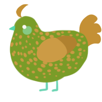 A chartreuse and gold chicken with a speckle pattern
