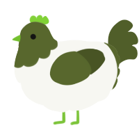 A white and olive chicken with a head pattern