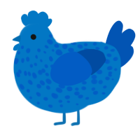 A sapphire and ultramarine chicken with a speckle pattern