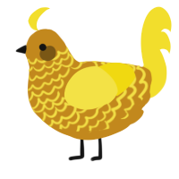 A ochre and yellow chicken with a lace pattern