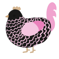 Hermosa, a sable and pink chicken with a lace pattern