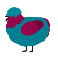 A sea and maroon chicken with a head pattern