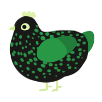 A sable and viridian chicken with a speckle pattern
