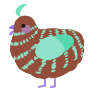 A russet and mint chicken with a bar pattern