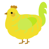 A yellow and lime chicken with a half-bar pattern