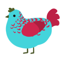 smellier, a aqua and crimson chicken with a half-lace pattern