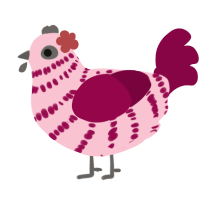 Poppy, a rose and maroon chicken with a bar pattern