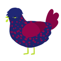 A navy and maroon chicken with a speckle pattern