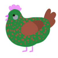 A viridian and russet chicken with a speckle pattern