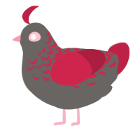 A grey and crimson chicken with a half-lace pattern