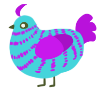 A aqua and amethyst chicken with a bar pattern