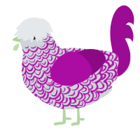 Eve, a mist and plum chicken with a double-lace pattern