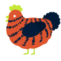 A vermilion and tumblr chicken with a bar pattern