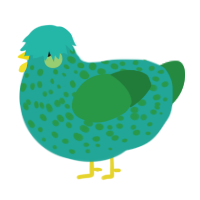 A turquoise and viridian chicken with a speckle pattern